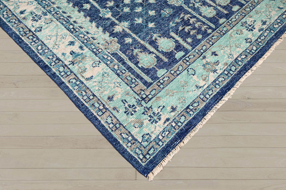 Multi Size Blue Aqua Beige Color Hand Knotted Indo Oushak Wool Traditional Oriental Rug