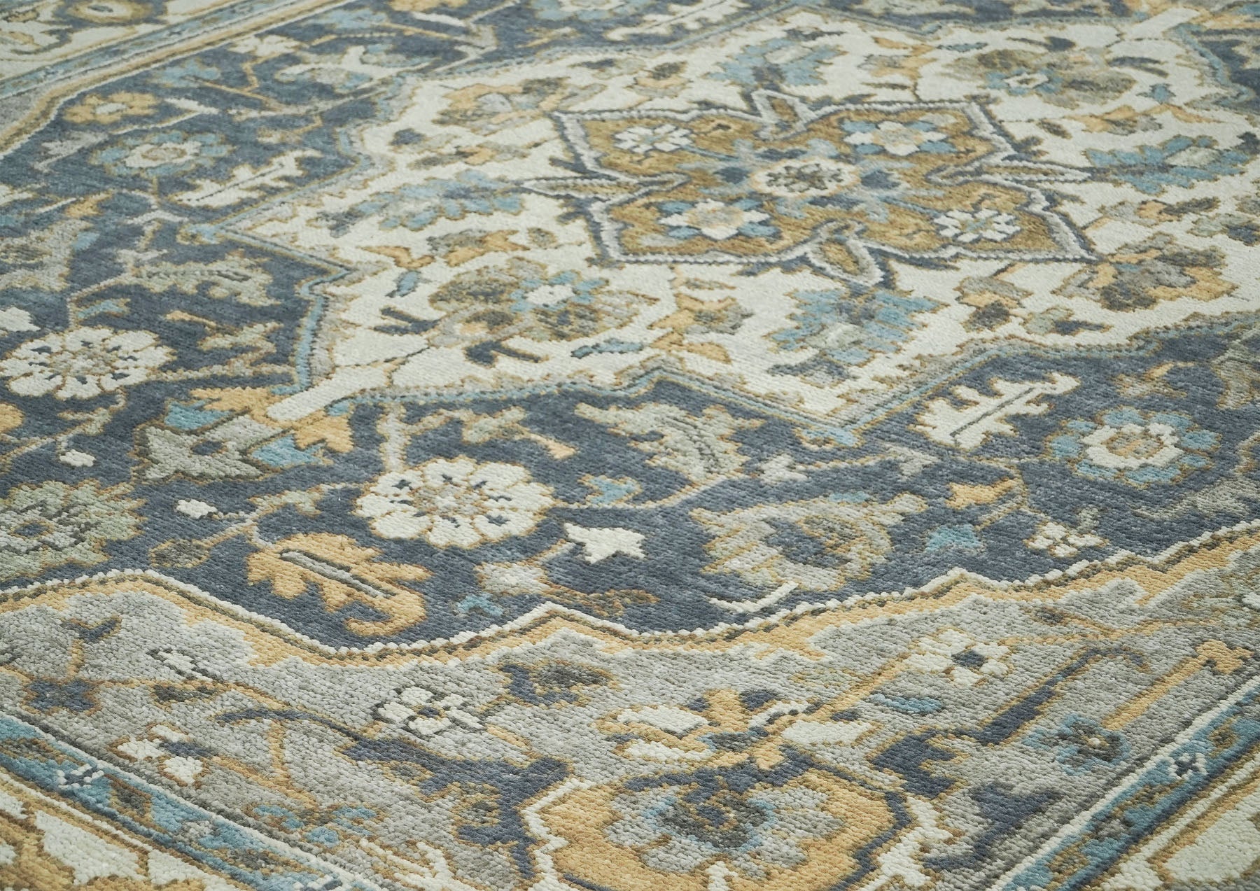 9x12 Blue, Gray, Beige Color Hand Knotted Oushak Wool  Oriental Rug