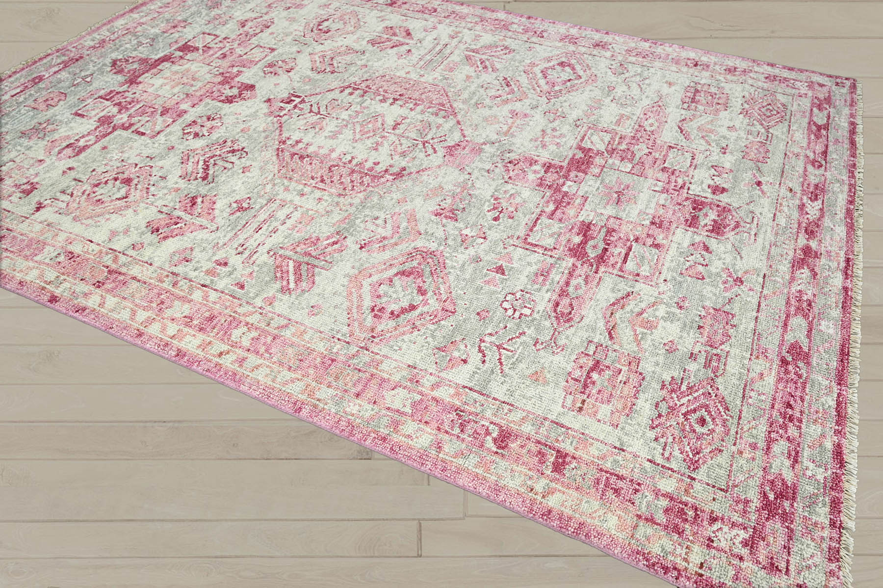 Multi Size Gray Beige Pink Color Hand Knotted Indo Oushak Wool Traditional Oriental Rug