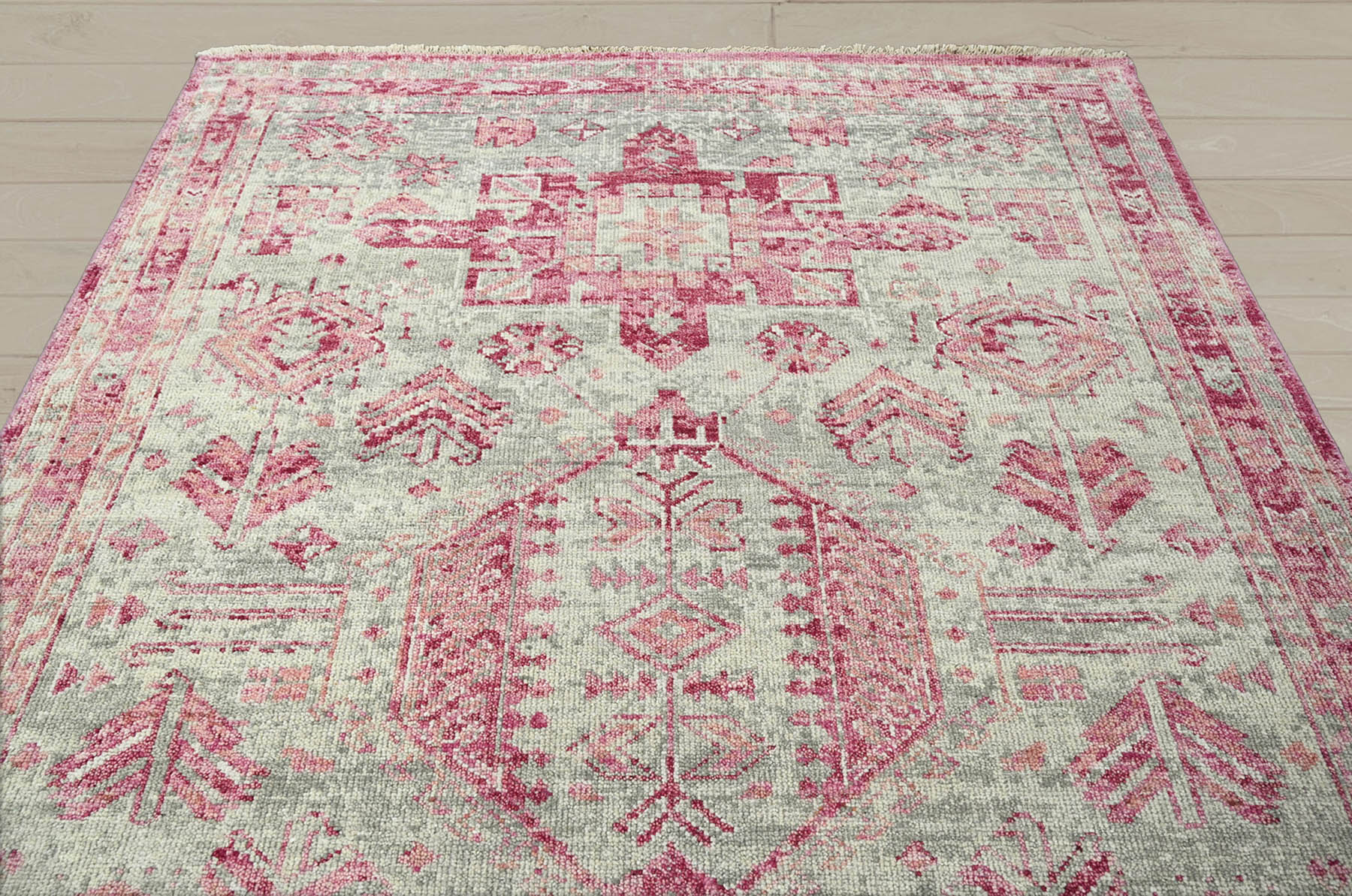 Multi Size Gray Beige Pink Color Hand Knotted Indo Oushak Wool Traditional Oriental Rug