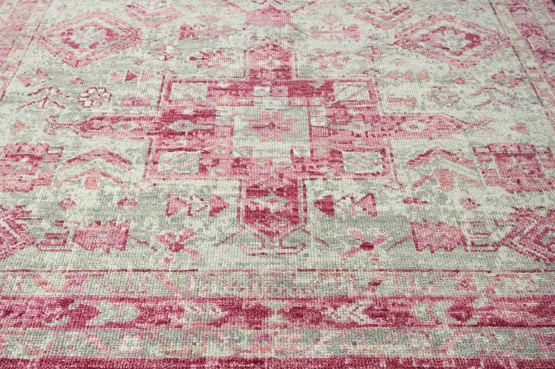 Multi Size Gray Beige Pink Color Hand Knotted Indo Oushak Wool Traditional Oriental Rug