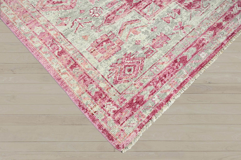 Multi Size Gray Beige Pink Color Hand Knotted Indo Oushak Wool Traditional Oriental Rug