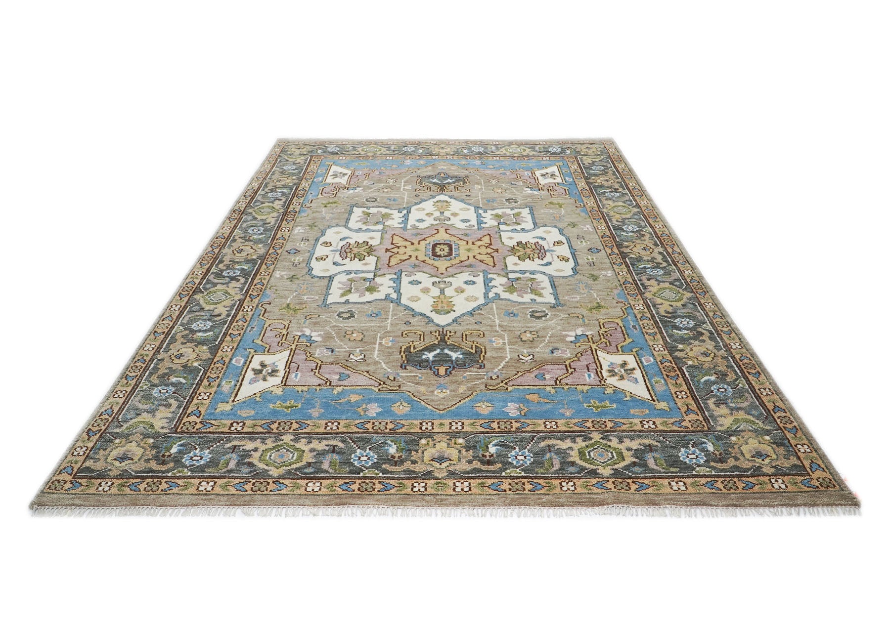9x12 Beige, Tan, Ivory Color Hand Knotted Oushak Wool  Oriental Rug