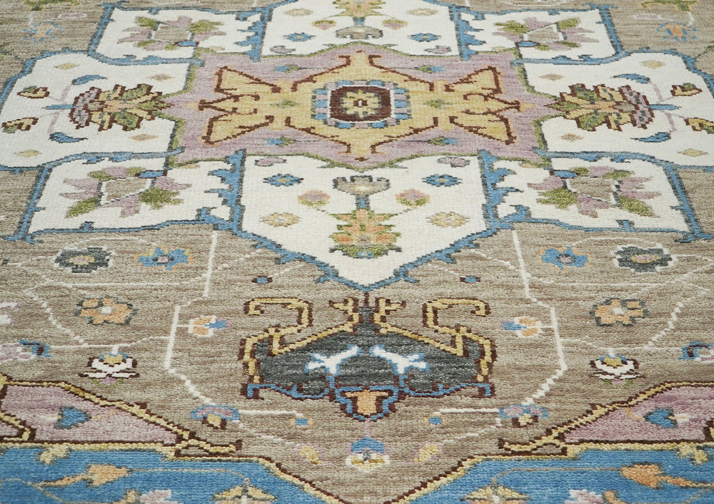 9x12 Beige, Tan, Ivory Color Hand Knotted Oushak Wool  Oriental Rug