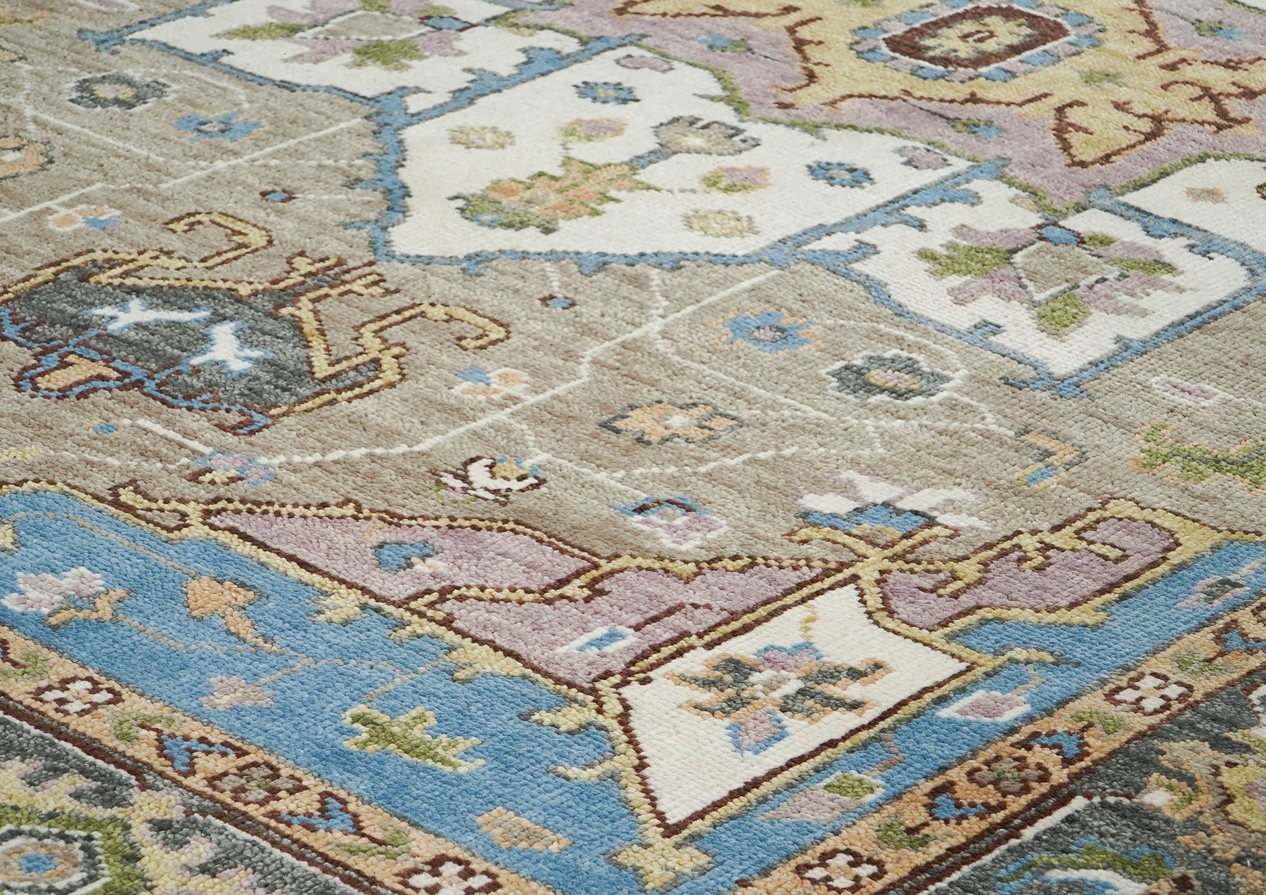 9x12 Beige, Tan, Ivory Color Hand Knotted Oushak Wool  Oriental Rug