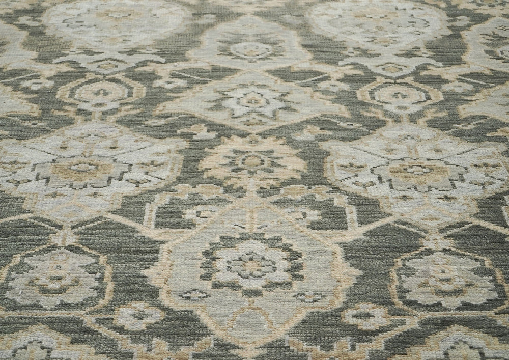 9x12 Gray, Ivory, Tan Color Hand Knotted Oushak Wool Transitional Oriental Rug