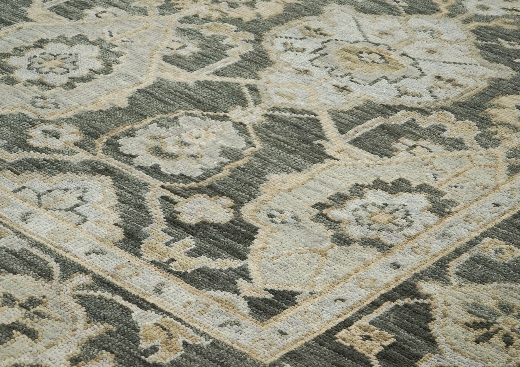 9x12 Gray, Ivory, Tan Color Hand Knotted Oushak Wool Transitional Oriental Rug