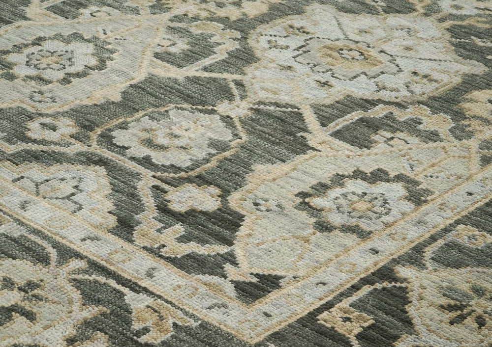 9x12 Gray, Ivory, Tan Color Hand Knotted Oushak Wool Transitional Oriental Rug