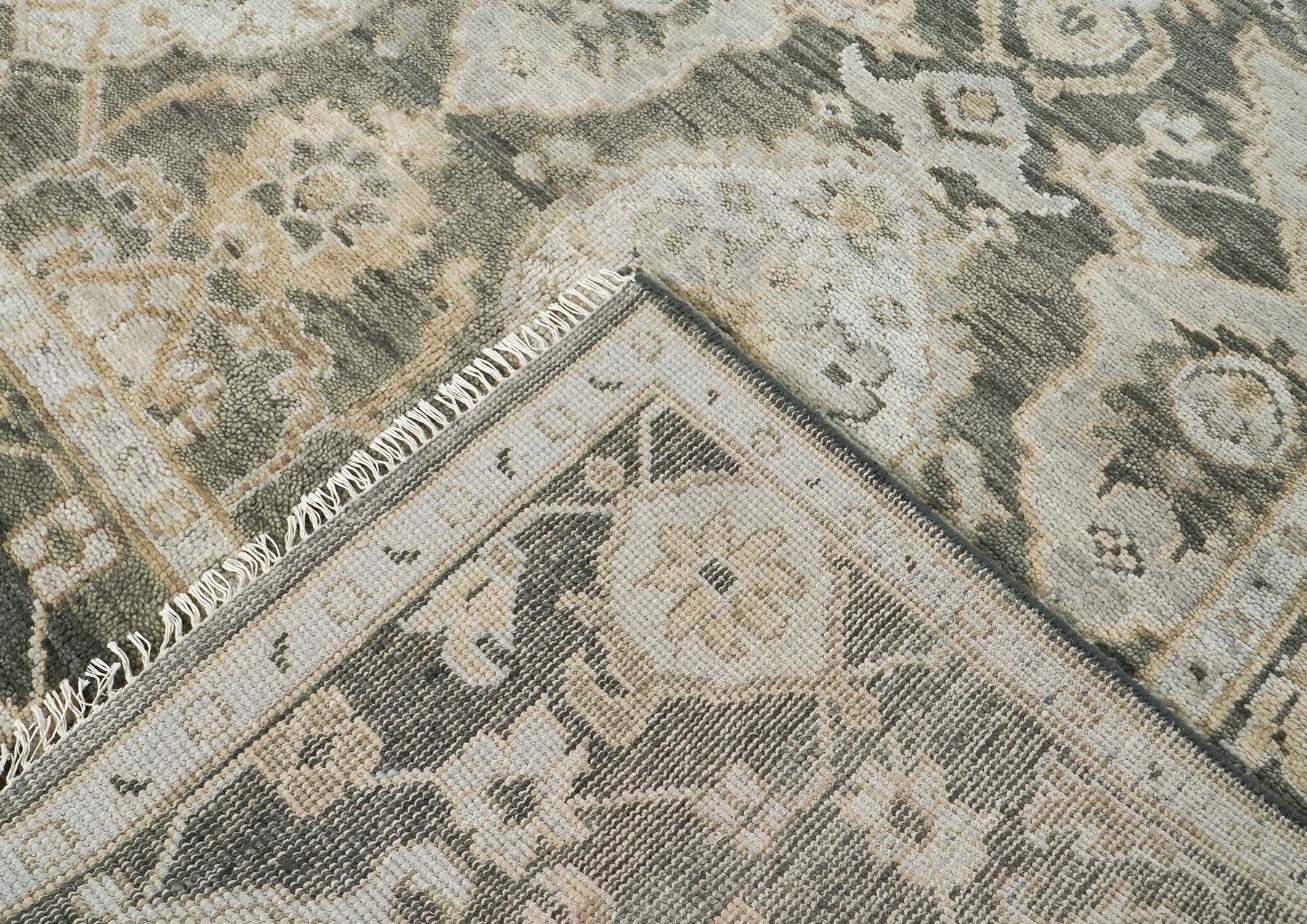 9x12 Gray, Ivory, Tan Color Hand Knotted Oushak Wool Transitional Oriental Rug