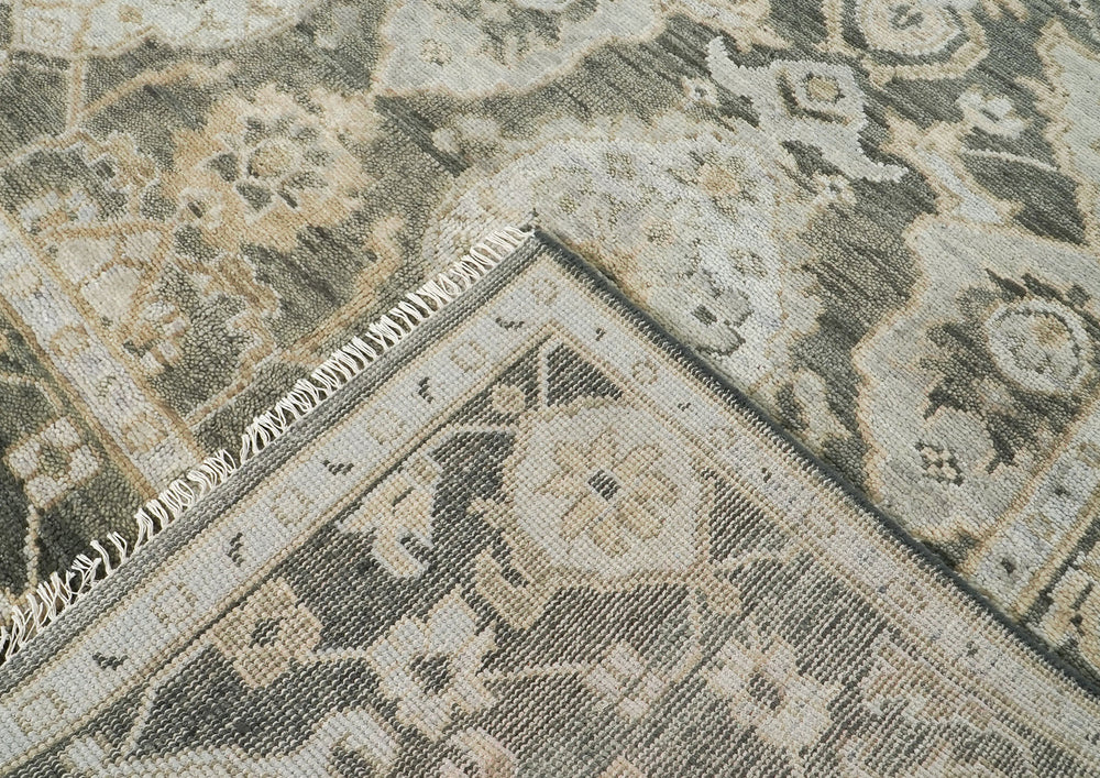 9x12 Gray, Ivory, Tan Color Hand Knotted Oushak Wool Transitional Oriental Rug