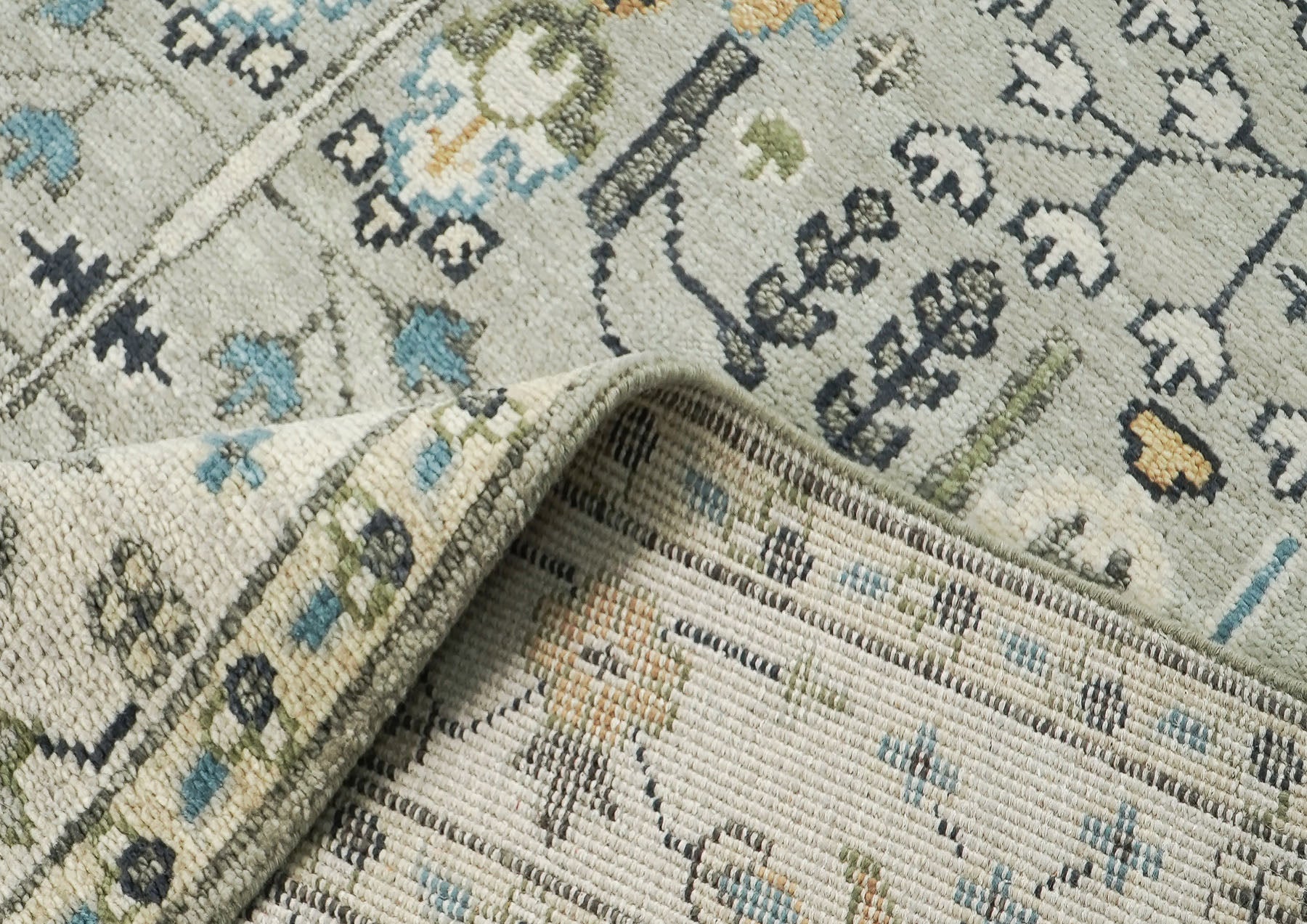9x12 Gray, Beige, Blue Color Hand Knotted Oushak Wool Transitional Oriental Rug