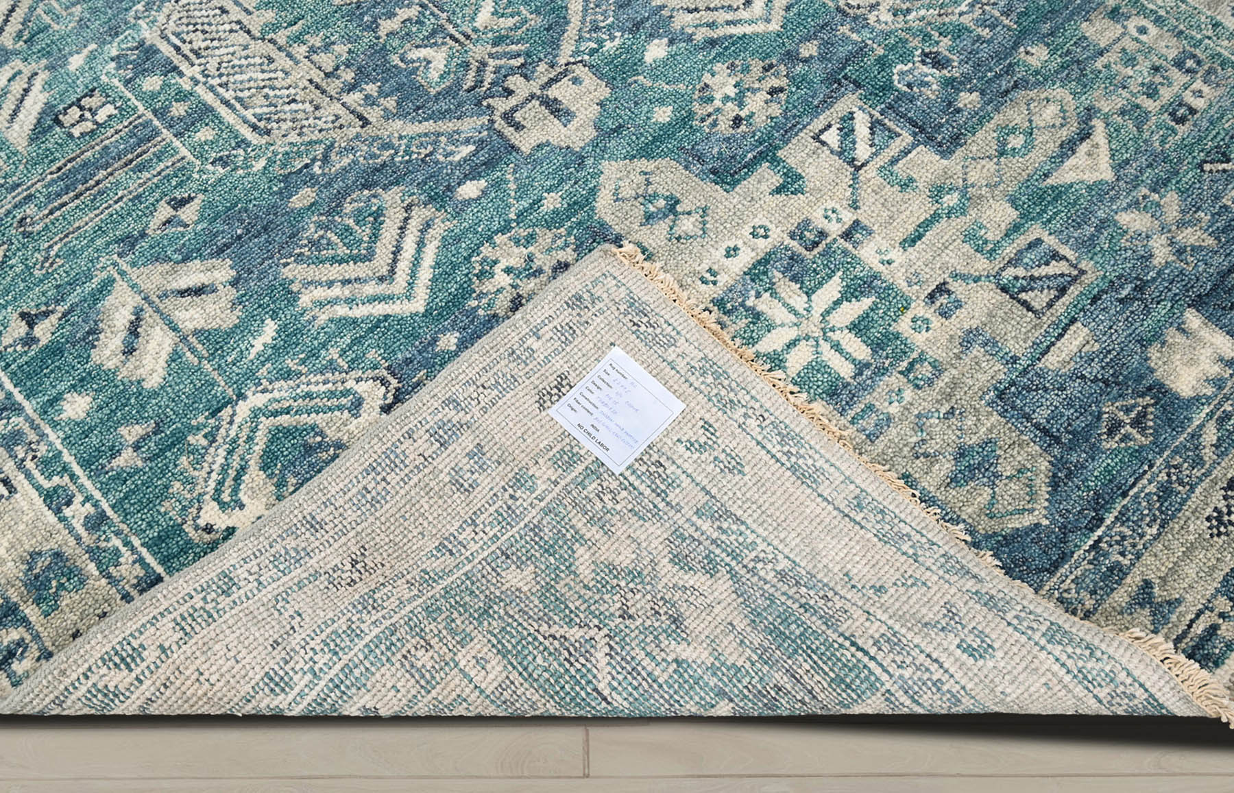 Multi Size Turquoise Gray Beige Color Hand Knotted Indo Oushak Wool Traditional Oriental Rug