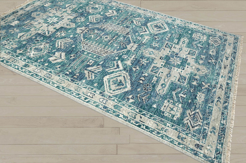 Multi Size Turquoise Gray Beige Color Hand Knotted Indo Oushak Wool Traditional Oriental Rug