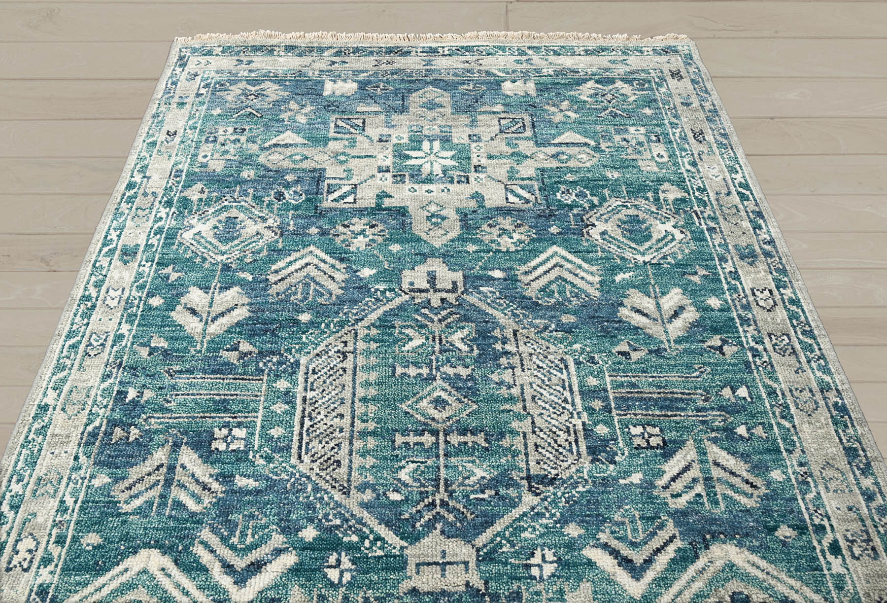 Multi Size Turquoise Gray Beige Color Hand Knotted Indo Oushak Wool Traditional Oriental Rug
