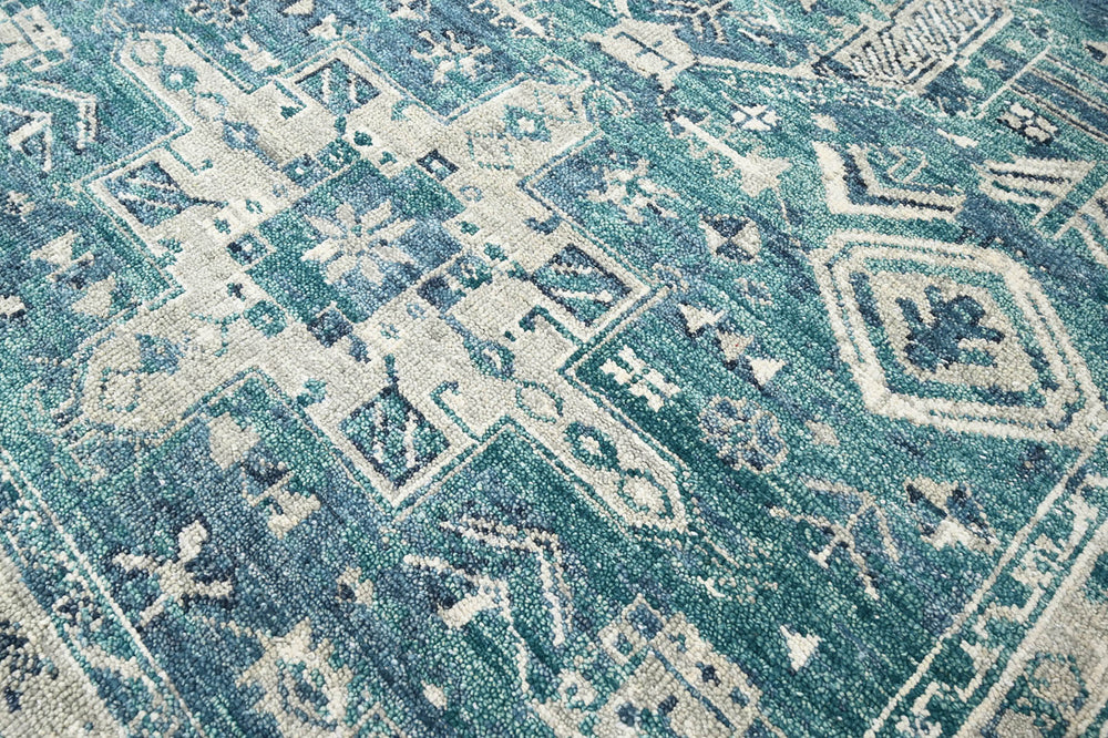 Multi Size Turquoise Gray Beige Color Hand Knotted Indo Oushak Wool Traditional Oriental Rug