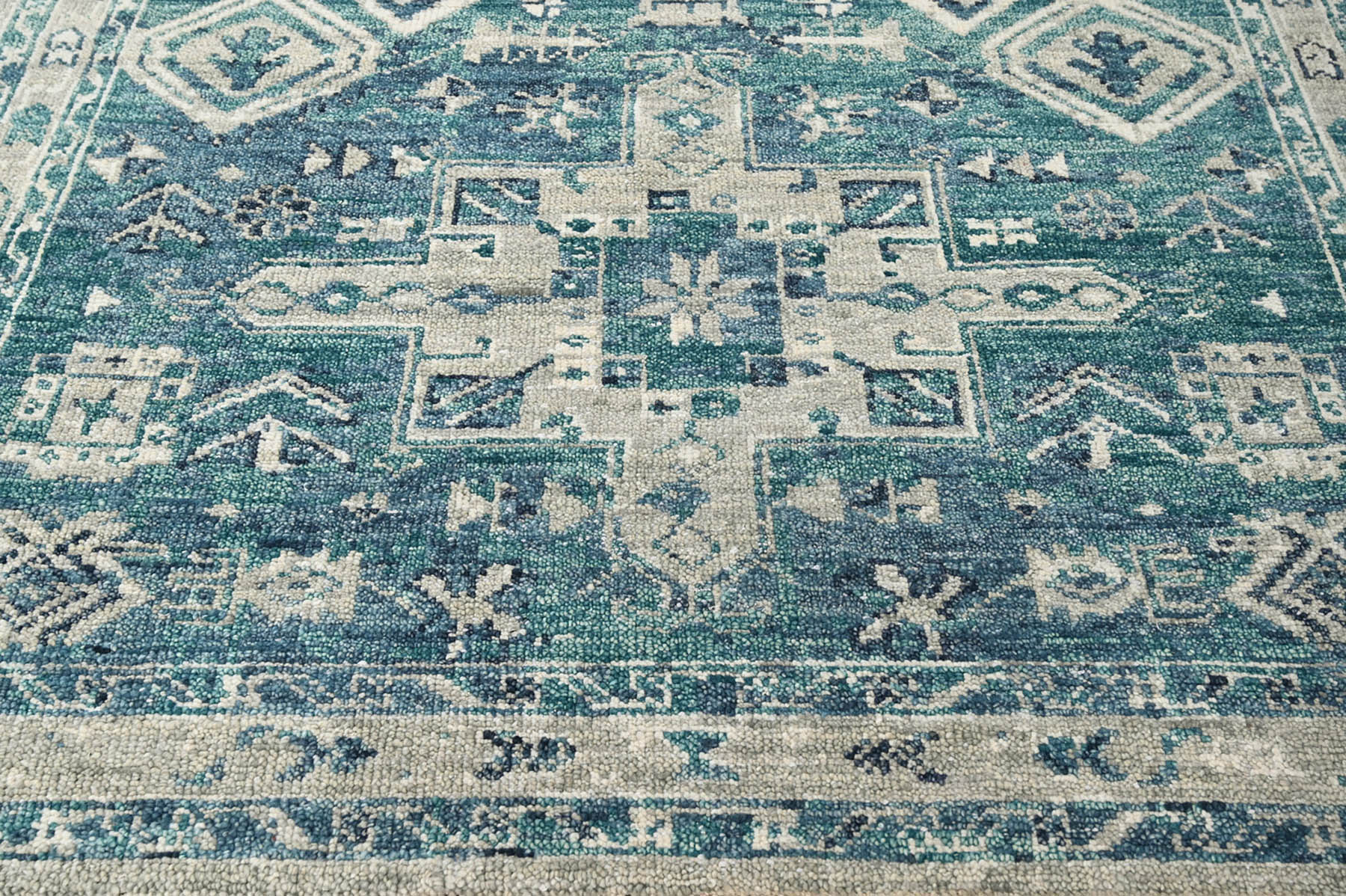 Multi Size Turquoise Gray Beige Color Hand Knotted Indo Oushak Wool Traditional Oriental Rug