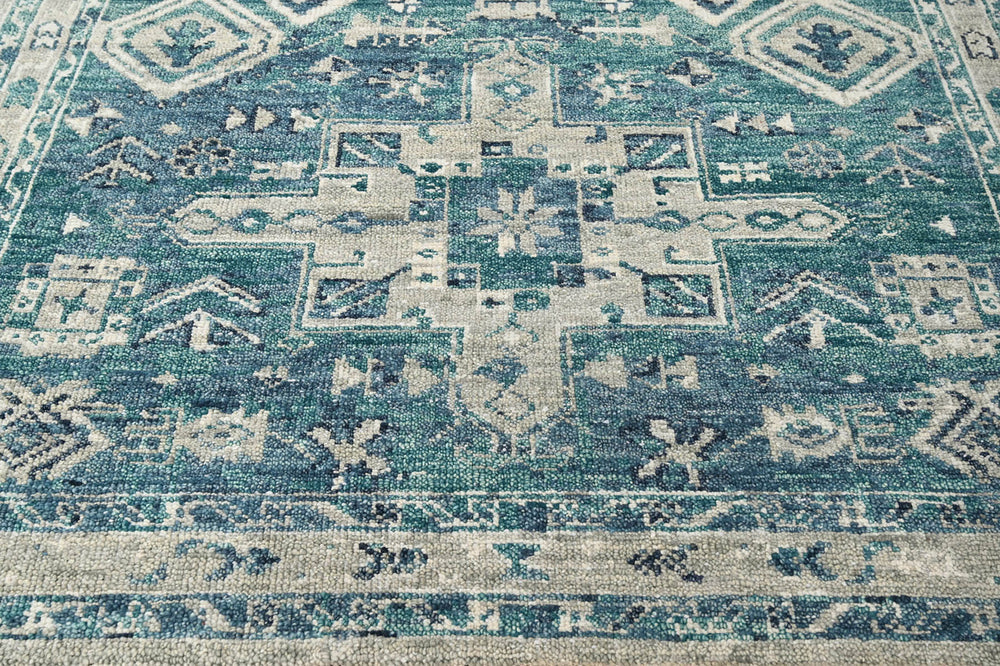 Multi Size Turquoise Gray Beige Color Hand Knotted Indo Oushak Wool Traditional Oriental Rug