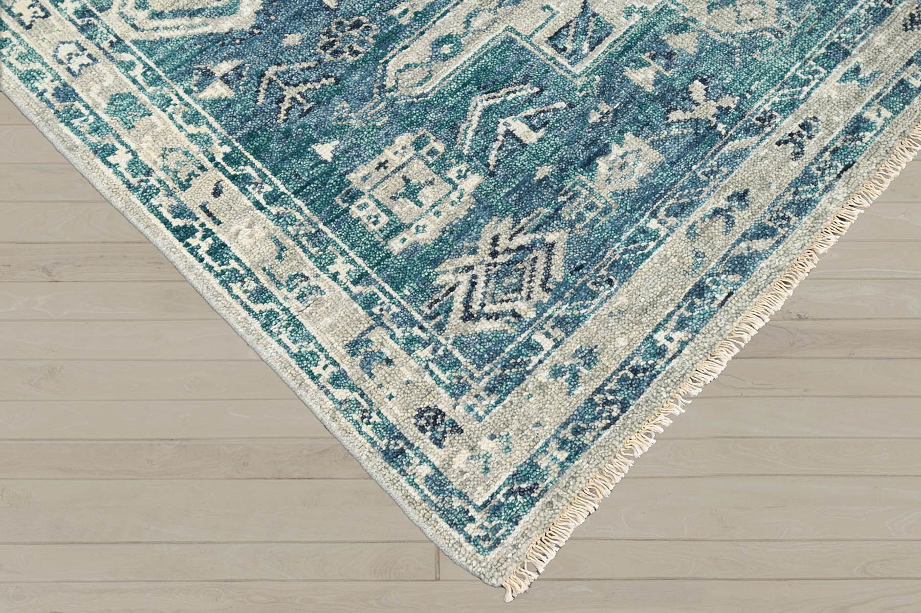Multi Size Turquoise Gray Beige Color Hand Knotted Indo Oushak Wool Traditional Oriental Rug
