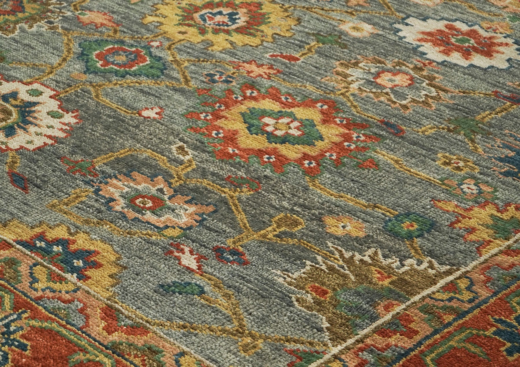 9x12 Blue, Gray, Burnt Orange Color Hand Knotted Oushak Wool  Oriental Rug
