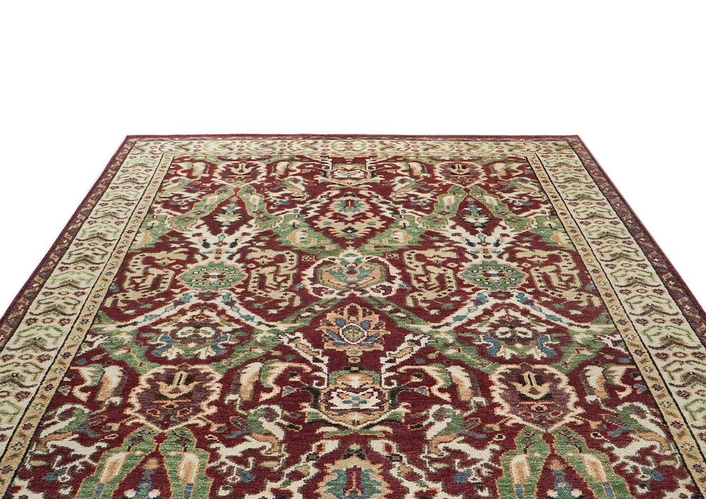 9x12 Rust, Lime, Ivory Color Hand Knotted Oushak Wool Transitional Oriental Rug