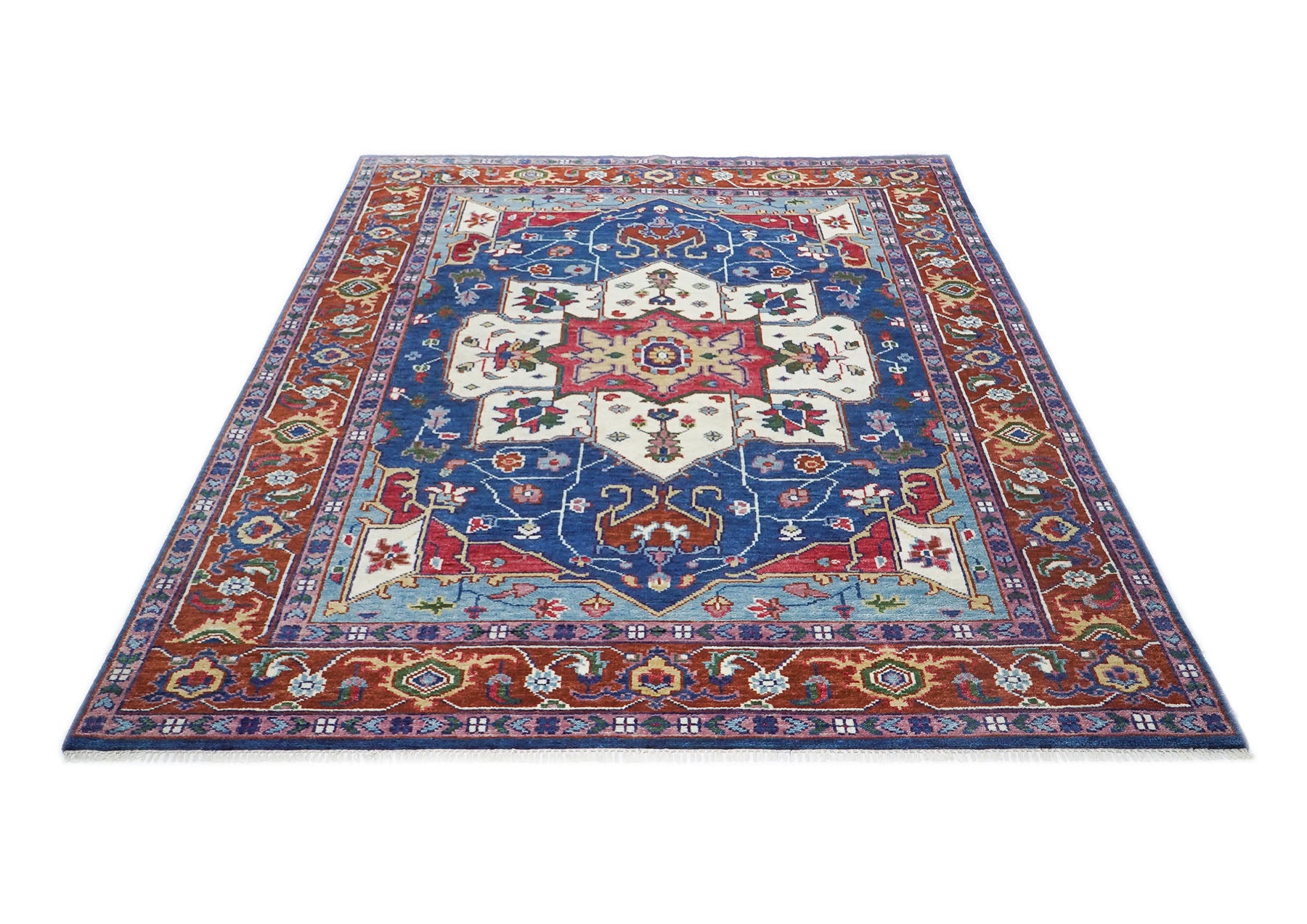 9x12 Navy, Burnt Orange, Ivory Color Hand Knotted Oushak Wool  Oriental Rug