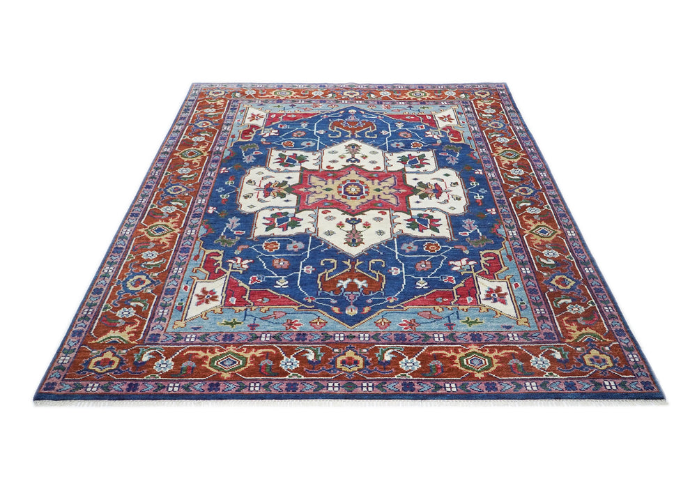 9x12 Navy, Burnt Orange, Ivory Color Hand Knotted Oushak Wool  Oriental Rug