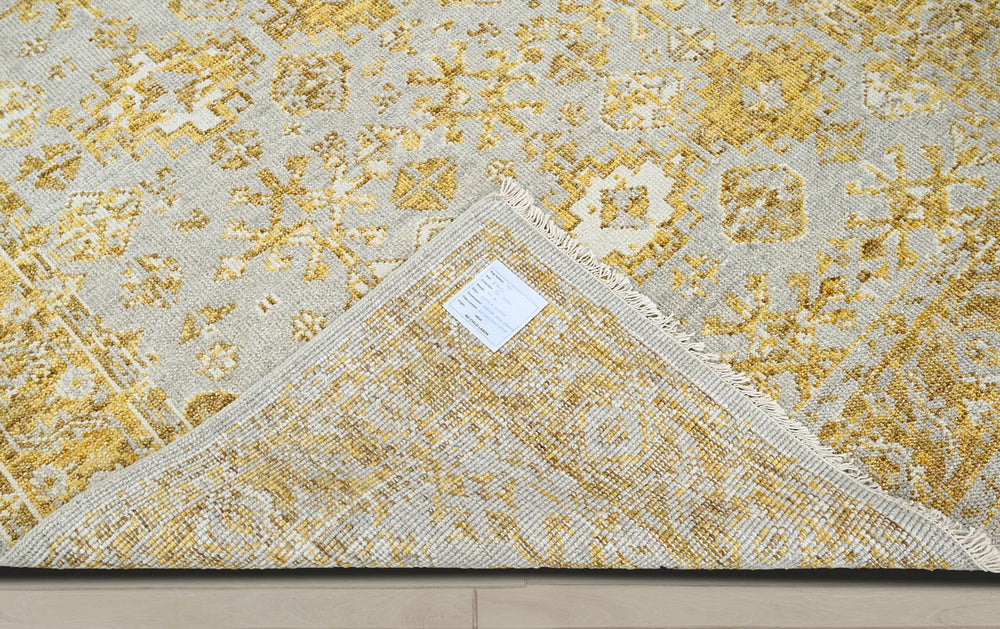 Multi Size Gray Gold Color Hand Knotted Indo Oushak Wool Transitional Oriental Rug