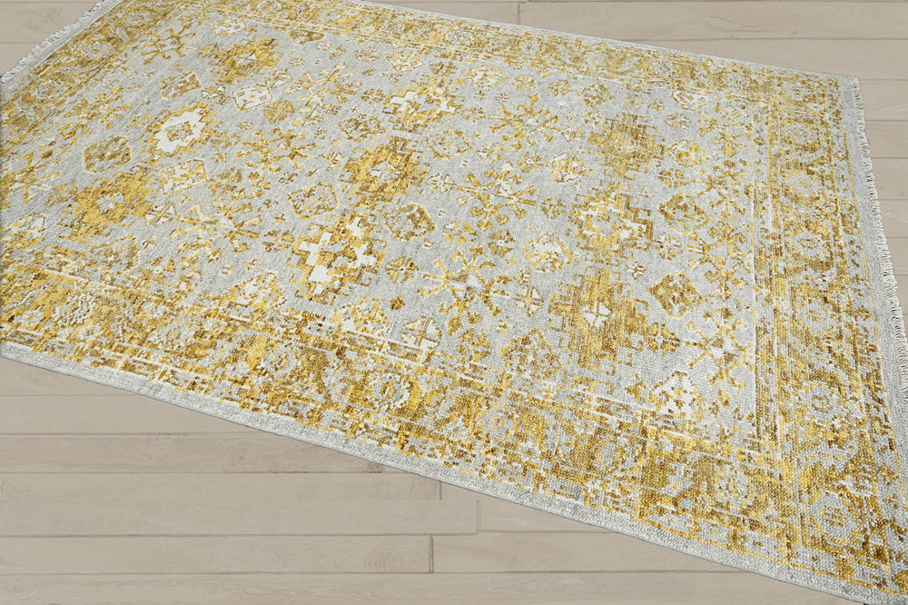 Multi Size Gray Gold Color Hand Knotted Indo Oushak Wool Transitional Oriental Rug