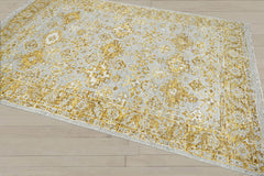 Multi Size Gray Gold Color Hand Knotted Indo Oushak Wool Transitional Oriental Rug