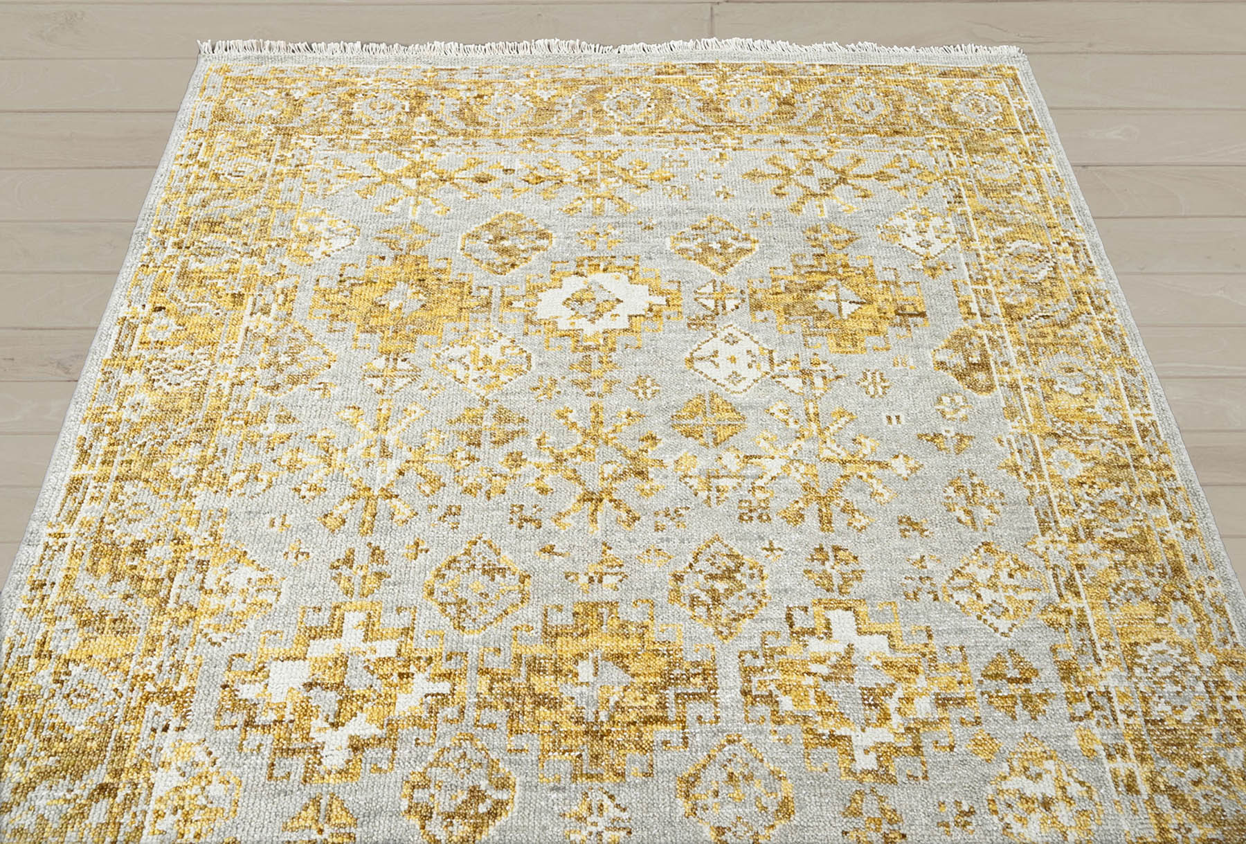Multi Size Gray Gold Color Hand Knotted Indo Oushak Wool Transitional Oriental Rug
