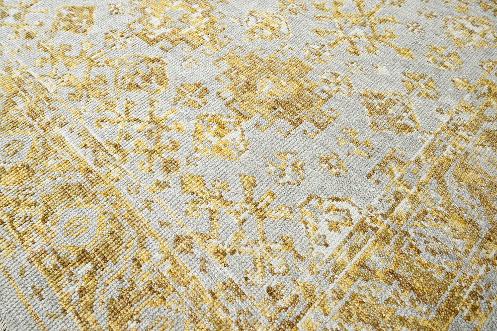 Multi Size Gray Gold Color Hand Knotted Indo Oushak Wool Transitional Oriental Rug
