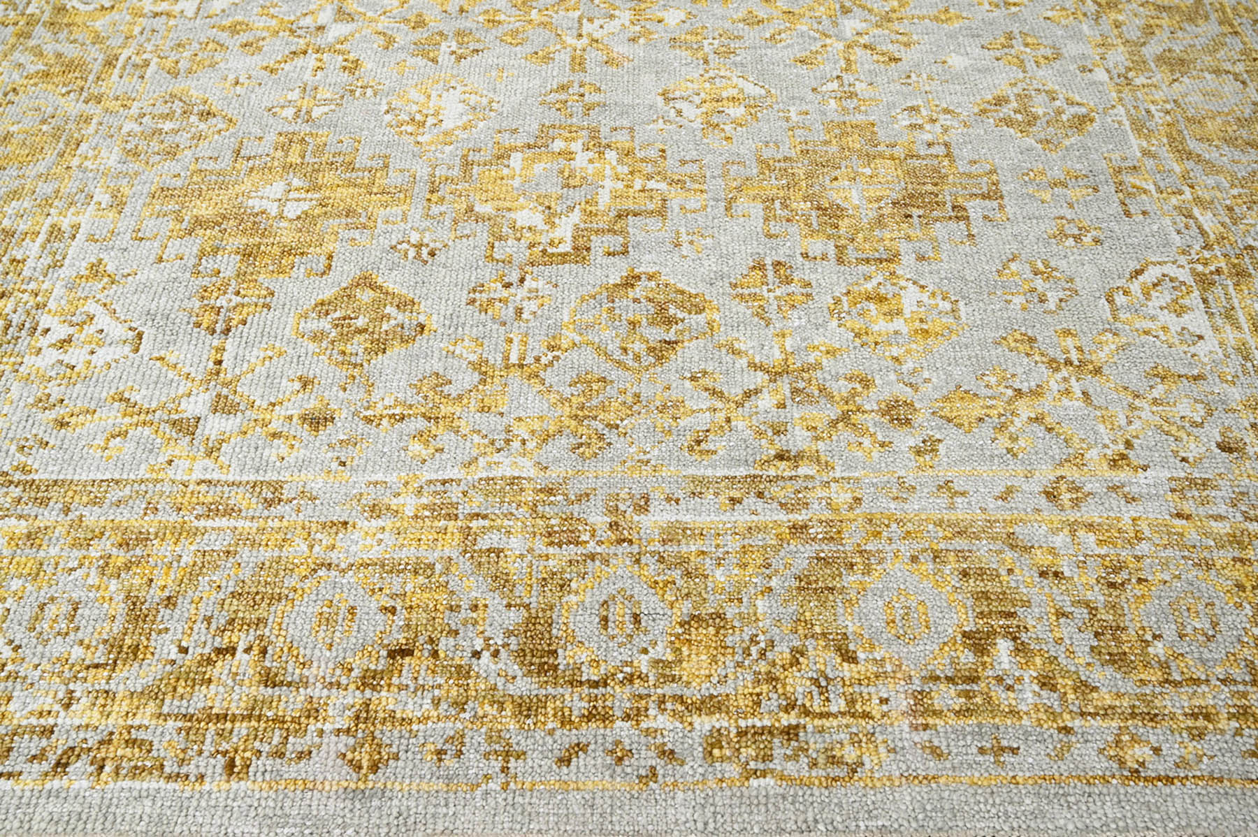 Multi Size Gray Gold Color Hand Knotted Indo Oushak Wool Transitional Oriental Rug