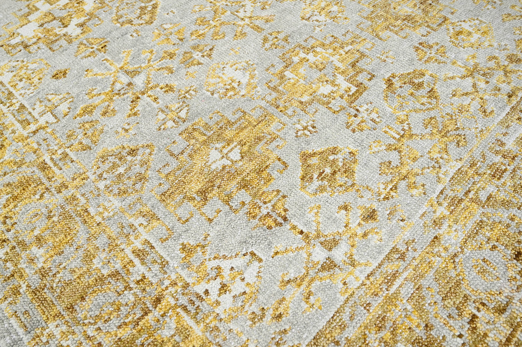 Multi Size Gray Gold Color Hand Knotted Indo Oushak Wool Transitional Oriental Rug