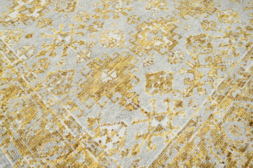 Multi Size Gray Gold Color Hand Knotted Indo Oushak Wool Transitional Oriental Rug