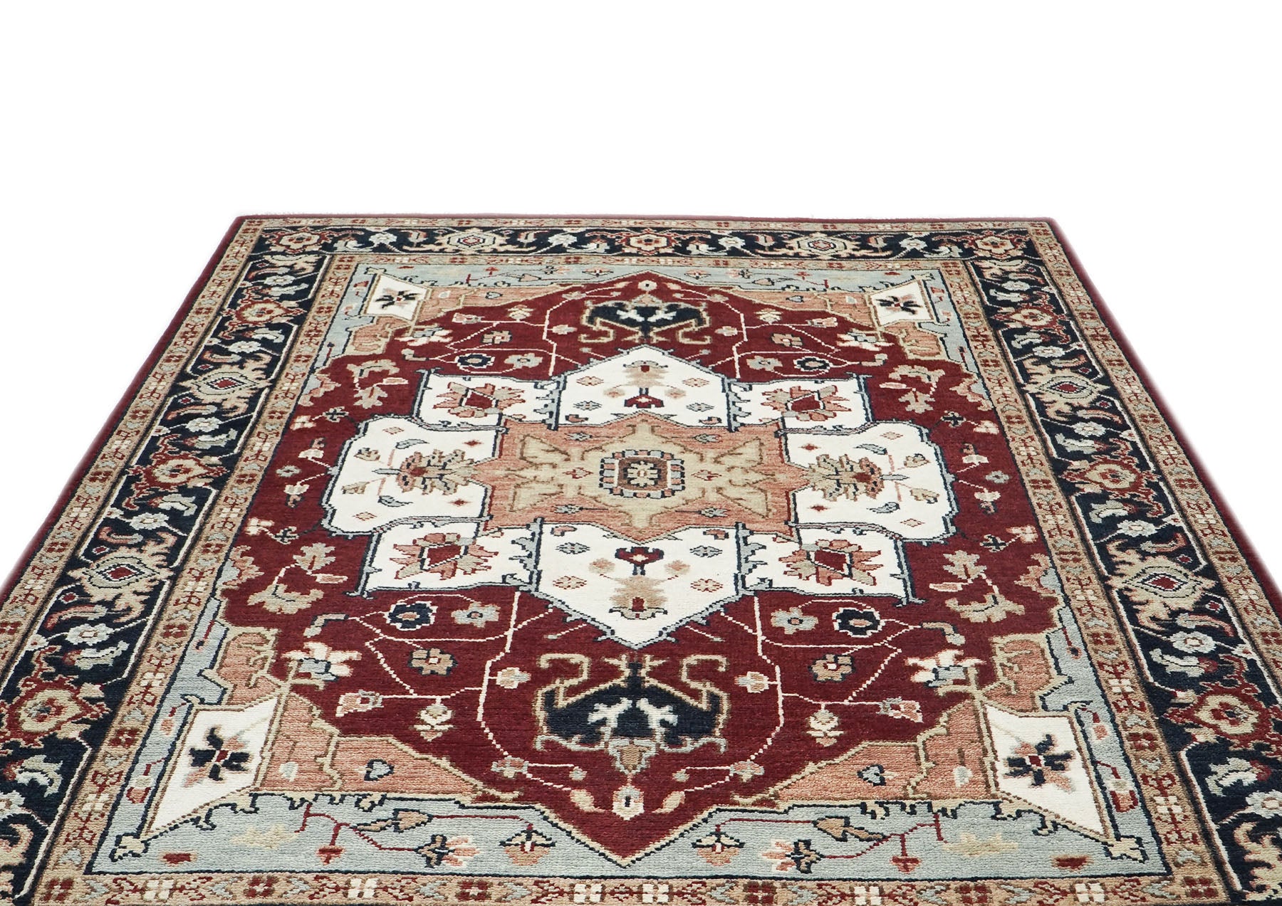 9x12 Rust, Ivory, Blue Color Hand Knotted Oushak Wool  Oriental Rug