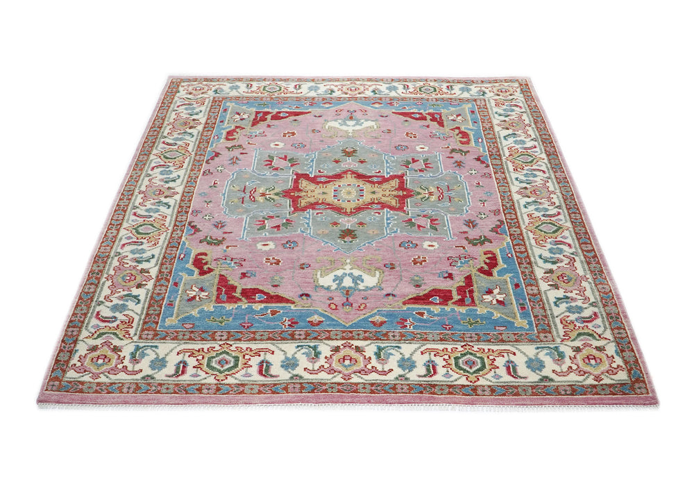9x12 Pink, Celadon, Blue Color Hand Knotted Oushak Wool  Oriental Rug