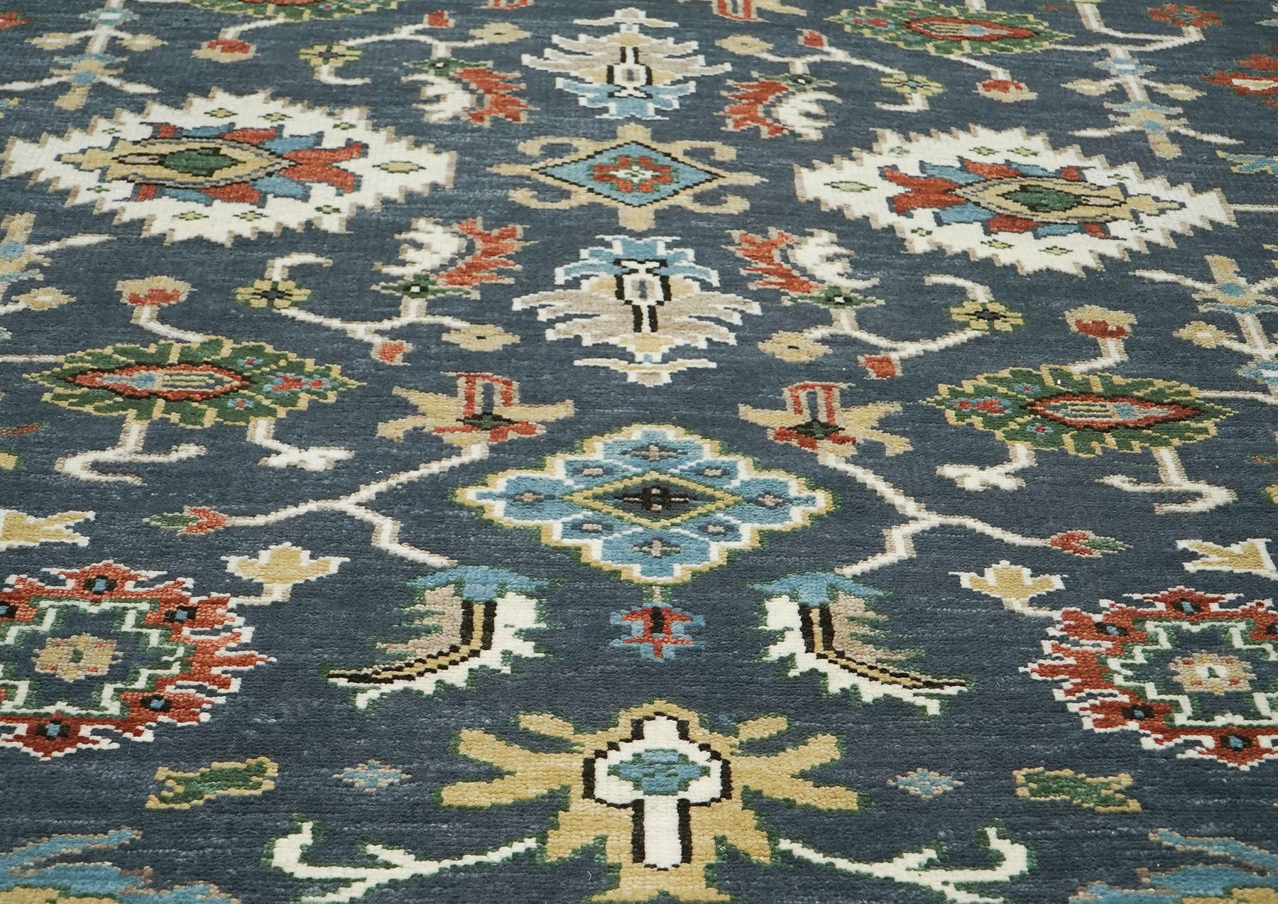 9x12 Blue, Ivory, Green Color Hand Knotted Oushak Wool  Oriental Rug