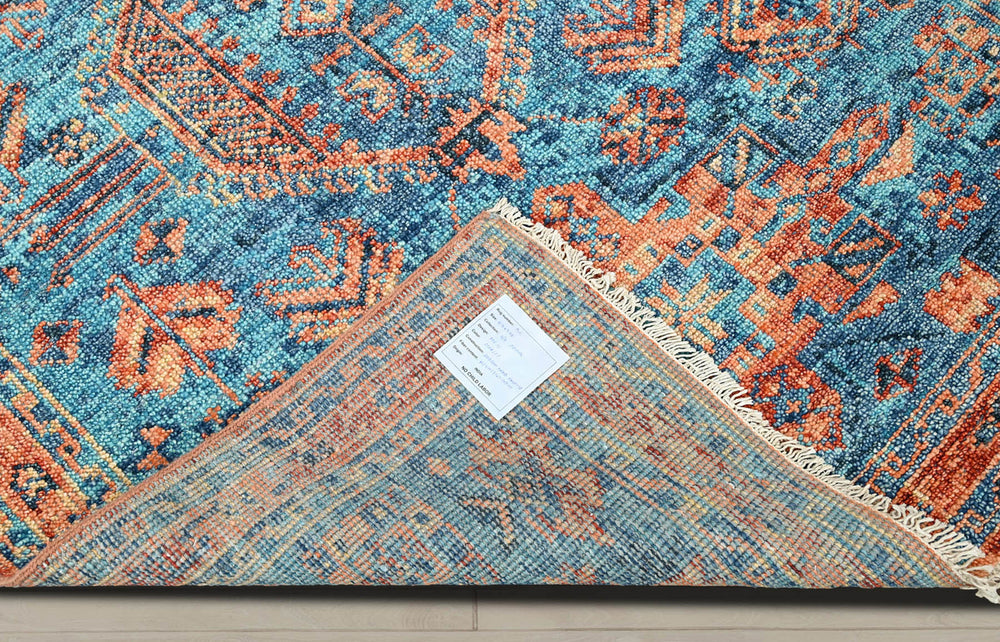 Multi Size Turquoise Burnt Orange Peach Color Hand Knotted Indo Oushak Wool Traditional Oriental Rug