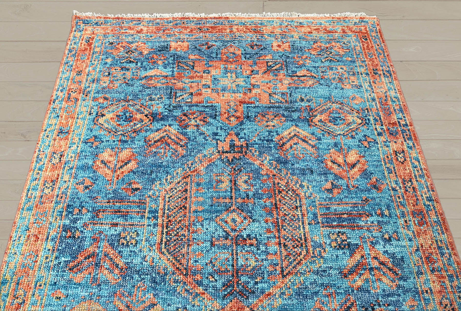 Multi Size Turquoise Burnt Orange Peach Color Hand Knotted Indo Oushak Wool Traditional Oriental Rug