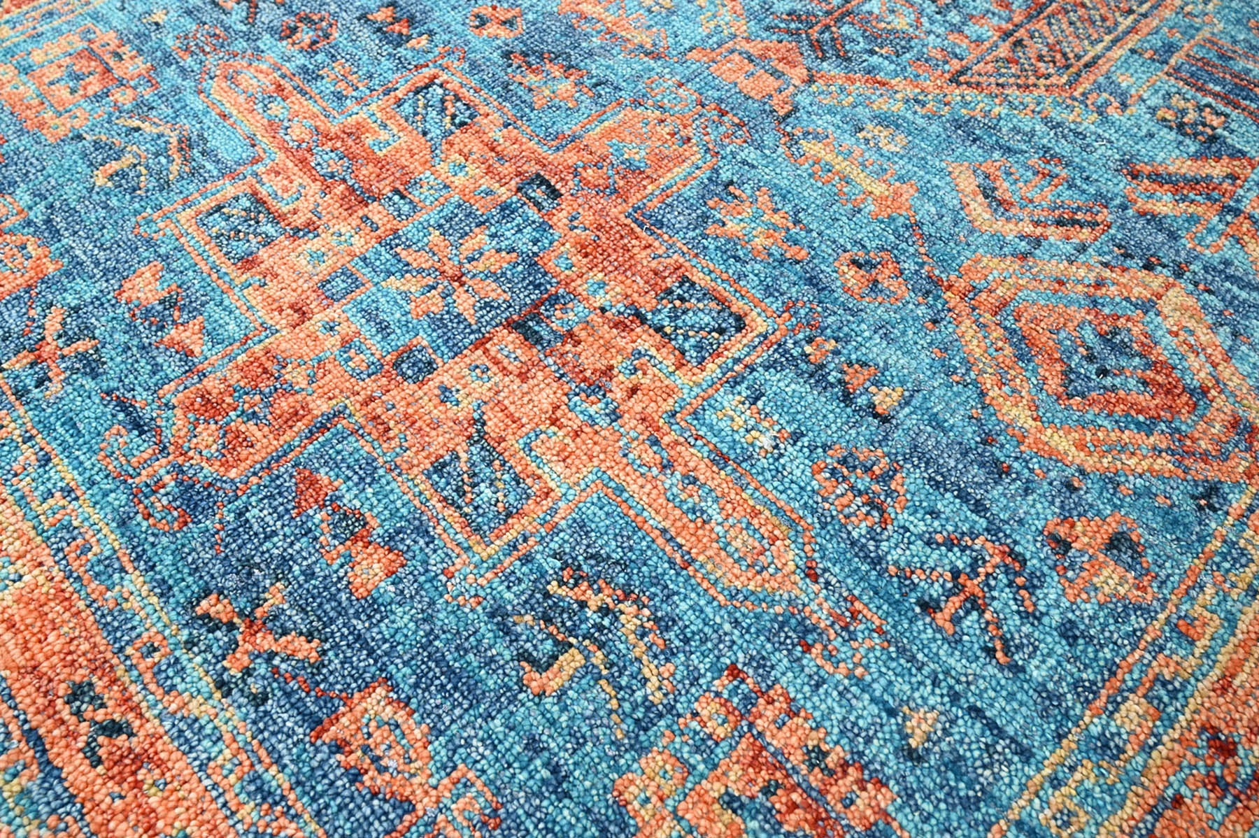 Multi Size Turquoise Burnt Orange Peach Color Hand Knotted Indo Oushak Wool Traditional Oriental Rug
