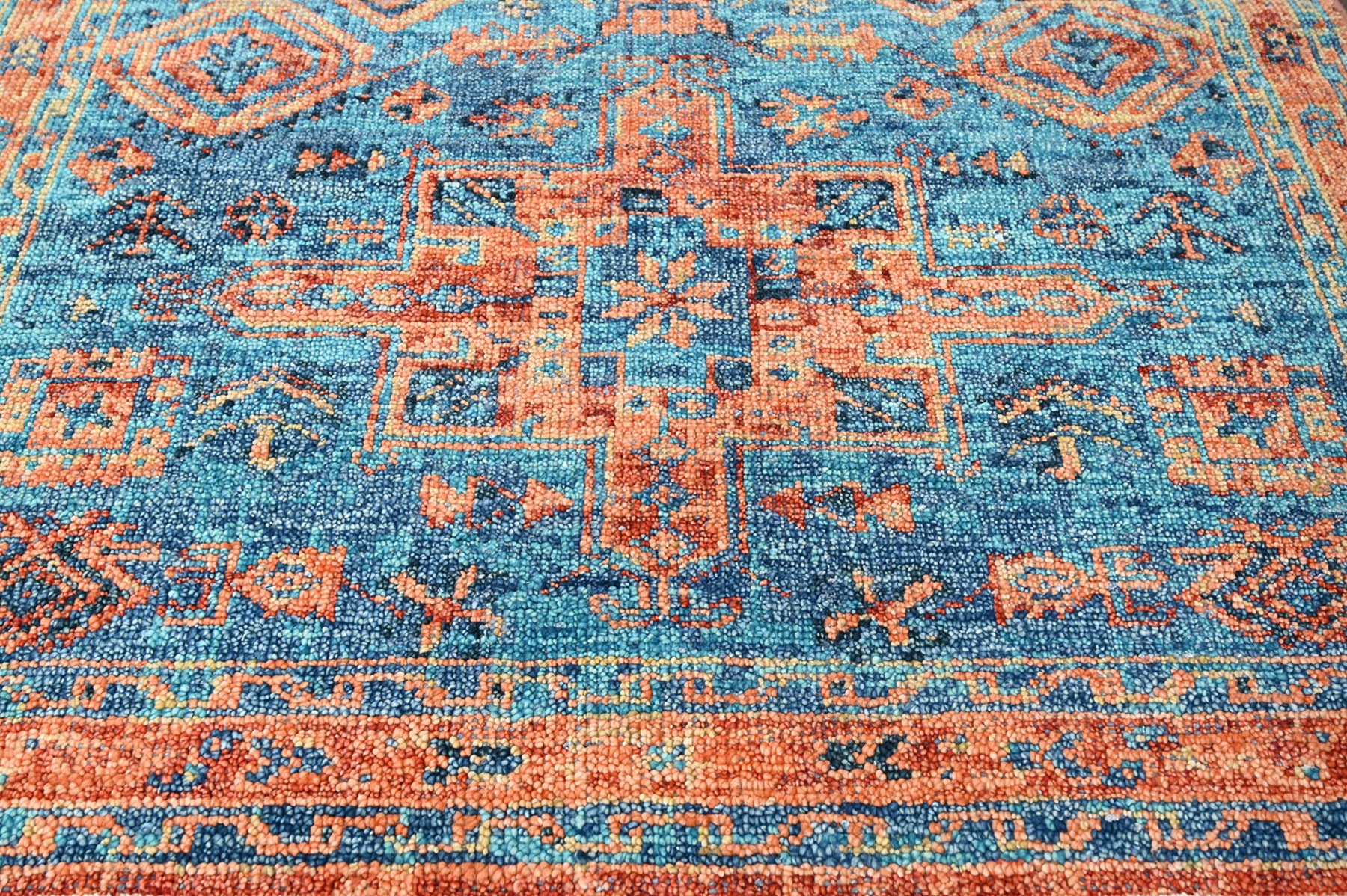 Multi Size Turquoise Burnt Orange Peach Color Hand Knotted Indo Oushak Wool Traditional Oriental Rug