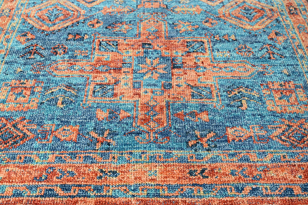 Multi Size Turquoise Burnt Orange Peach Color Hand Knotted Indo Oushak Wool Traditional Oriental Rug