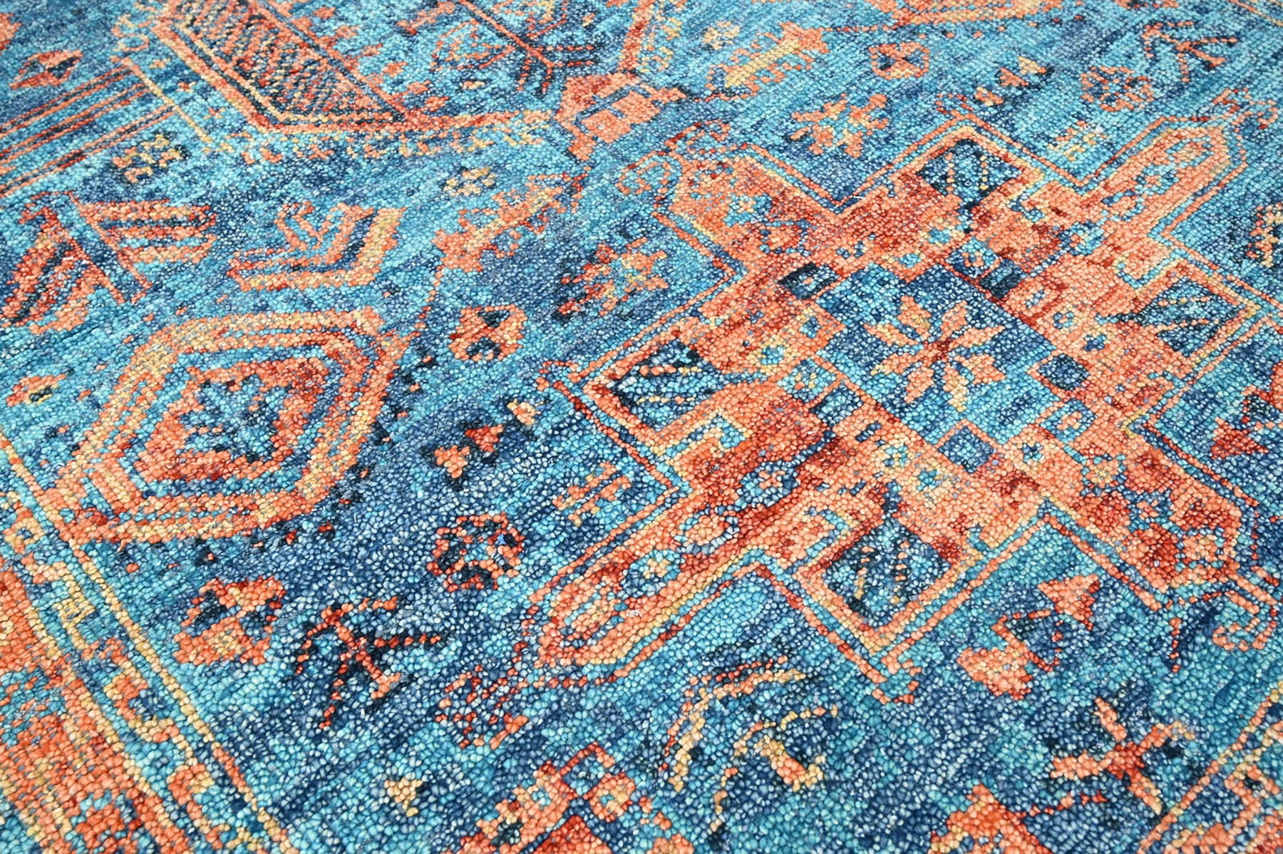 Multi Size Turquoise Burnt Orange Peach Color Hand Knotted Indo Oushak Wool Traditional Oriental Rug