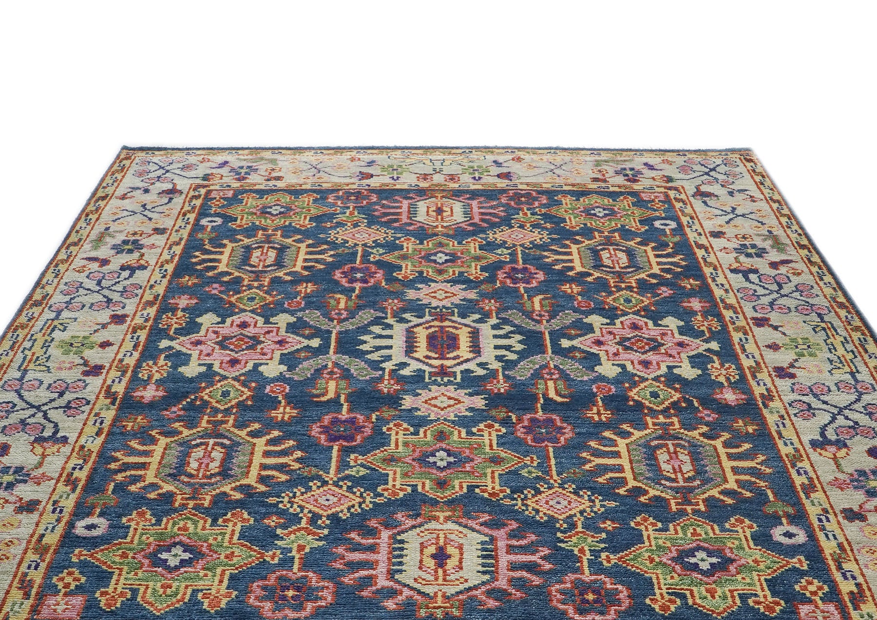 8x10 Navy, Gray, Biege Color Hand Knotted Oushak Wool  Oriental Rug