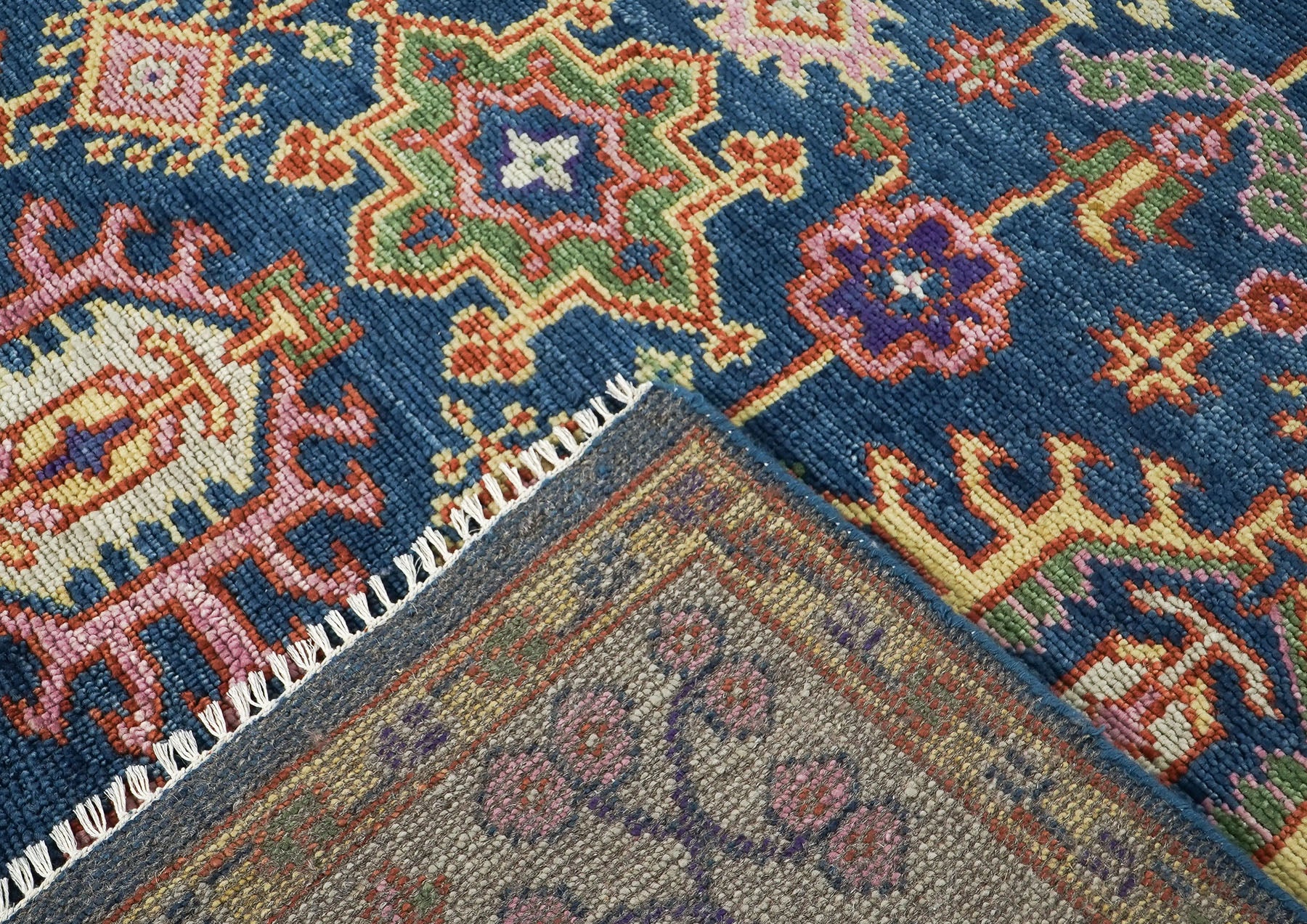 8x10 Navy, Gray, Biege Color Hand Knotted Oushak Wool  Oriental Rug