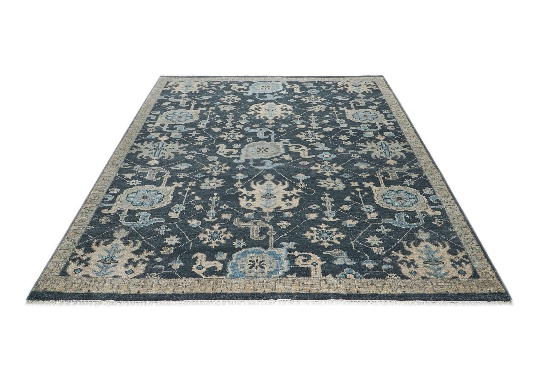 8x10 Slate, Gray, Beige Color Hand Knotted Oushak Wool  Oriental Rug