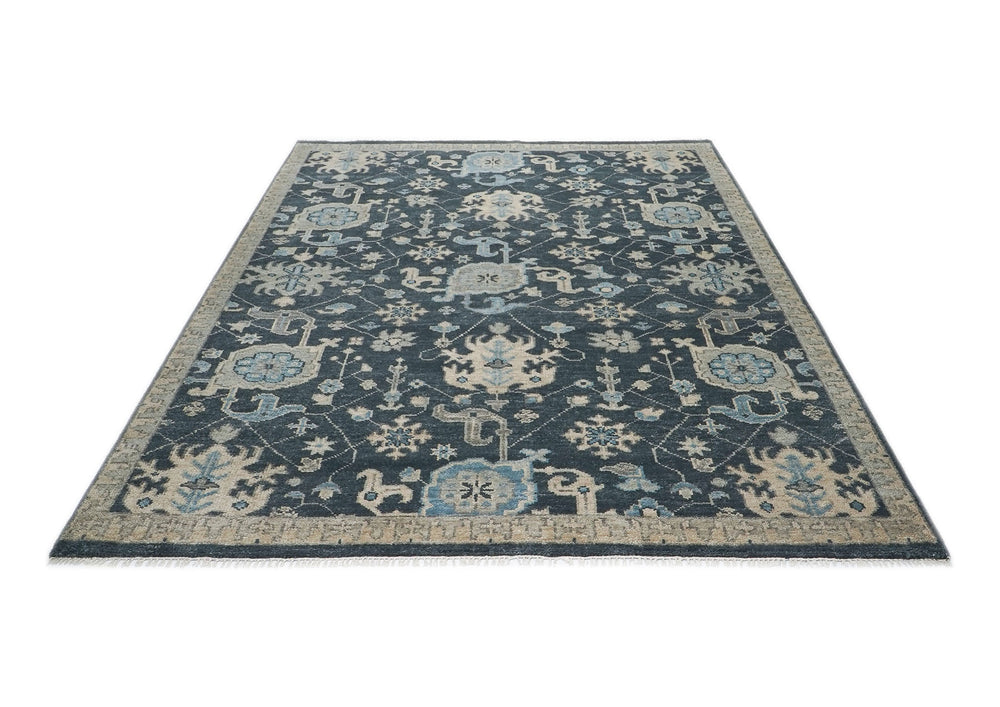 8x10 Slate, Gray, Beige Color Hand Knotted Oushak Wool  Oriental Rug