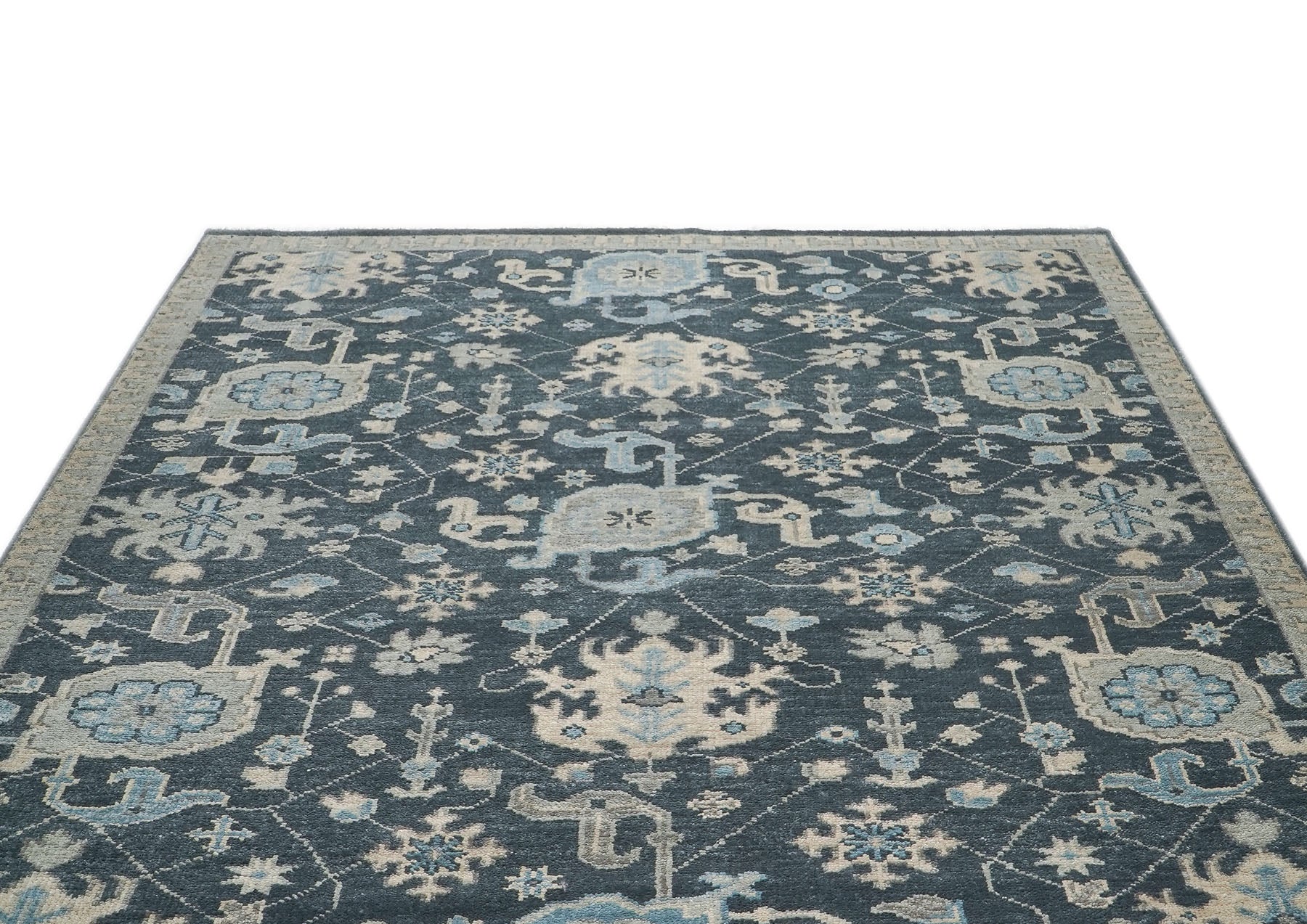 8x10 Slate, Gray, Beige Color Hand Knotted Oushak Wool  Oriental Rug