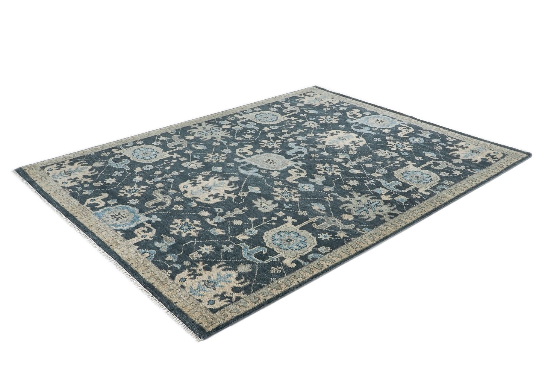 8x10 Slate, Gray, Beige Color Hand Knotted Oushak Wool  Oriental Rug