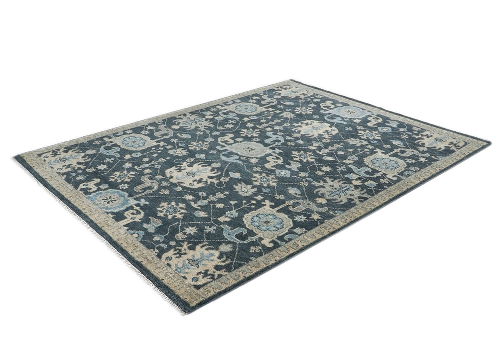 8x10 Slate, Gray, Beige Color Hand Knotted Oushak Wool  Oriental Rug